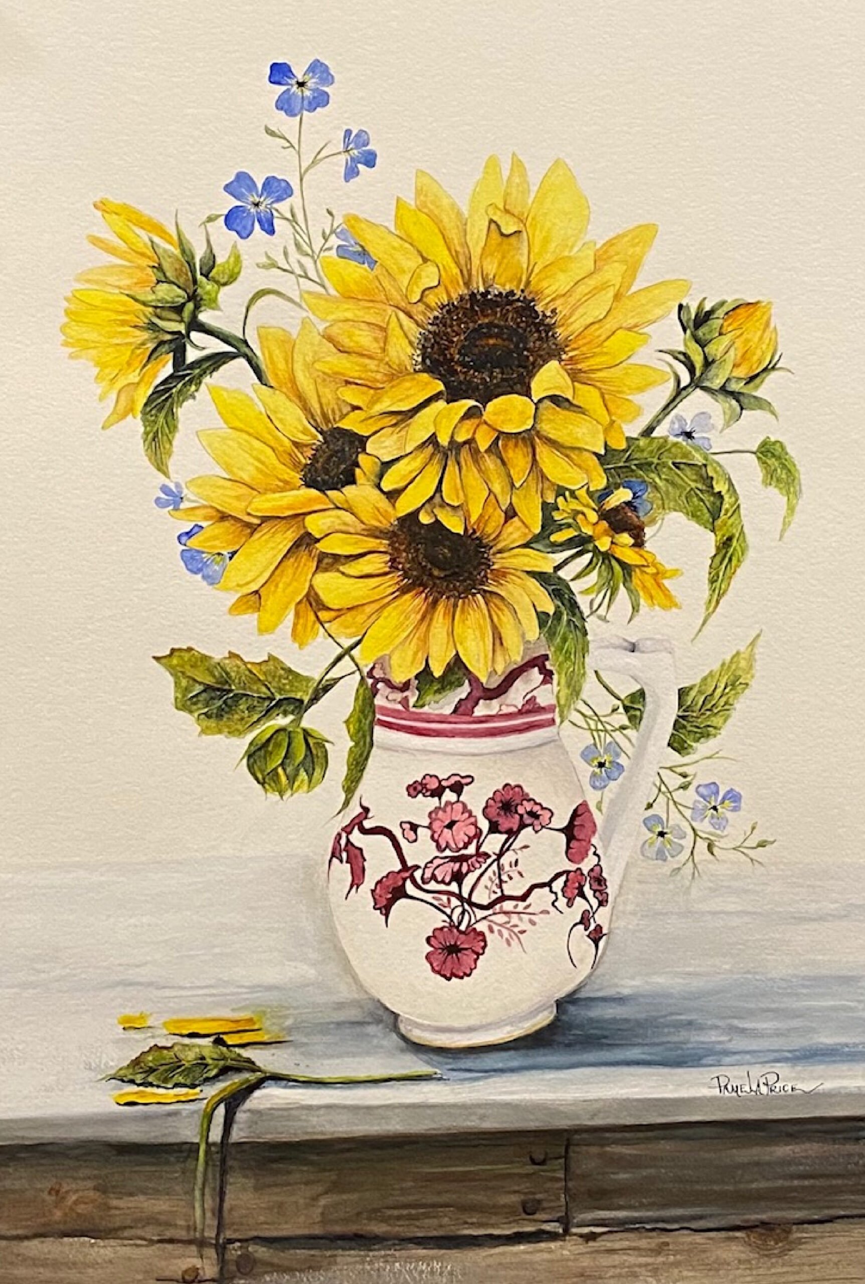 Sunflowers in Red Vase